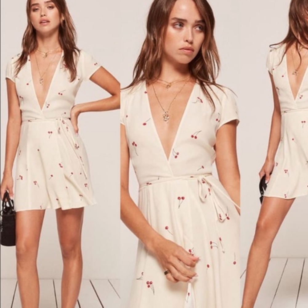 Reformation Raquel Cherry Print Wrap Dress